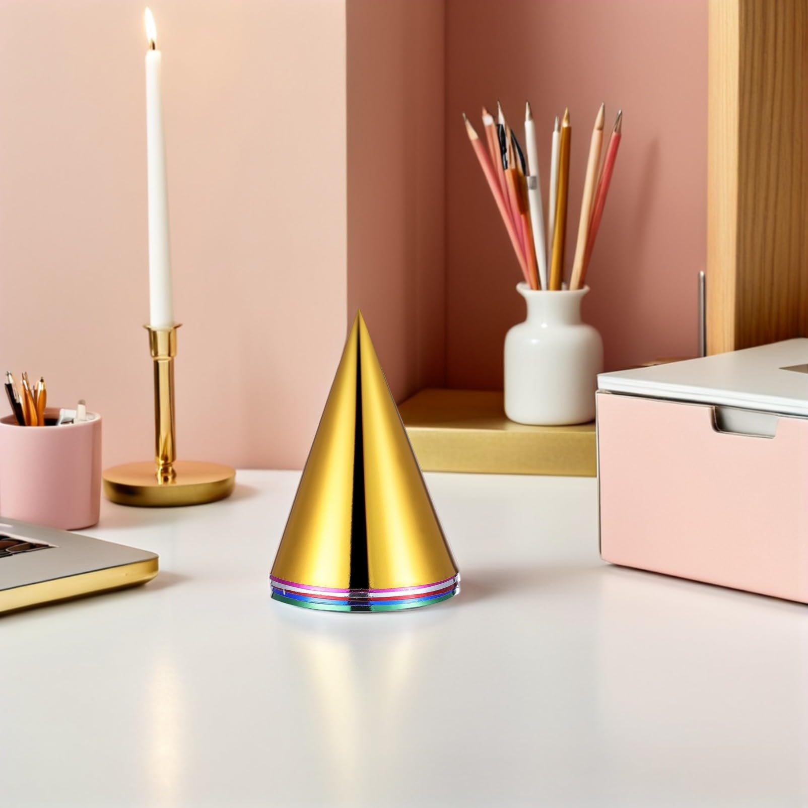 Beaupretty 60pièces Chapeaux Anniversaire Coniques pour Garçon Fille Coiffes Métallisées Brillantes Chapeaux de Fête Papier à Monter Soi-même
