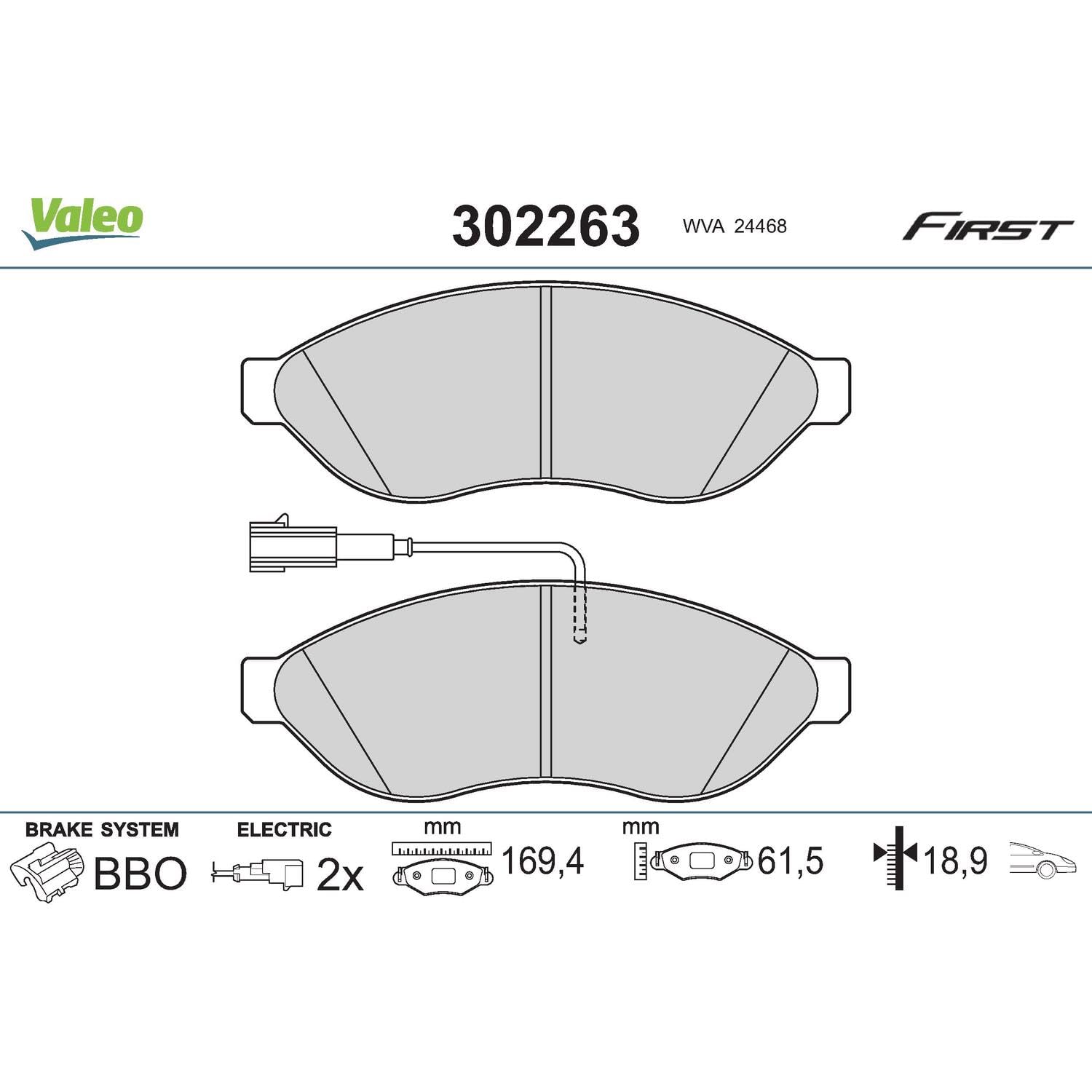 Valeo Pastillas de Freno Essential 302263, Juego de 4 Pastillas, Eje Delantero - Certificación ECE-R90