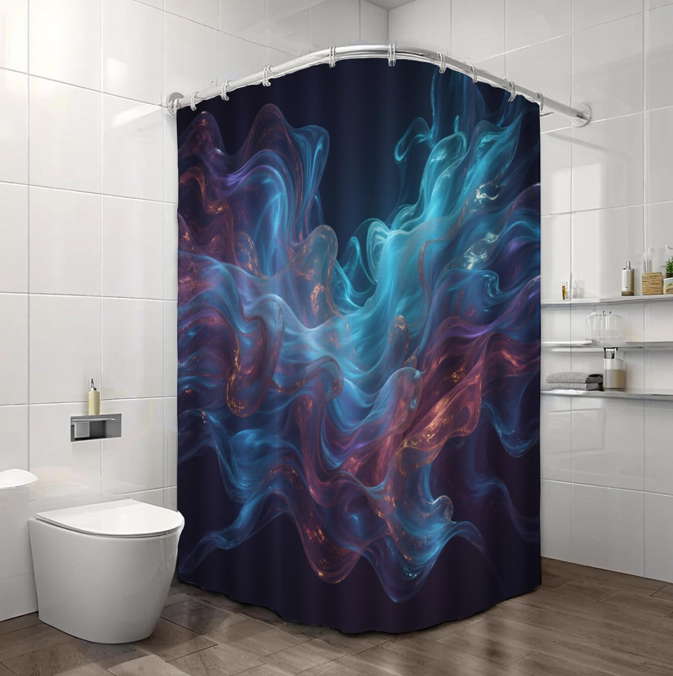 Rideau De Douche Fumée Trouble Fluide Abstrait Tissu Imperméable Lavable avec Crochets Anti Moisissure en Polyester Rideau Douche pour Salle De Bain