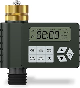 Hose Faucet Water Timer for Outdoor Garden with Brass Inlet, Ortis Programmable Sprinkler Timer with Rain Delay/Manual/Automatic Mode, IP67 Leak-Proof Design for Lawn Yard, 1 Outlet
