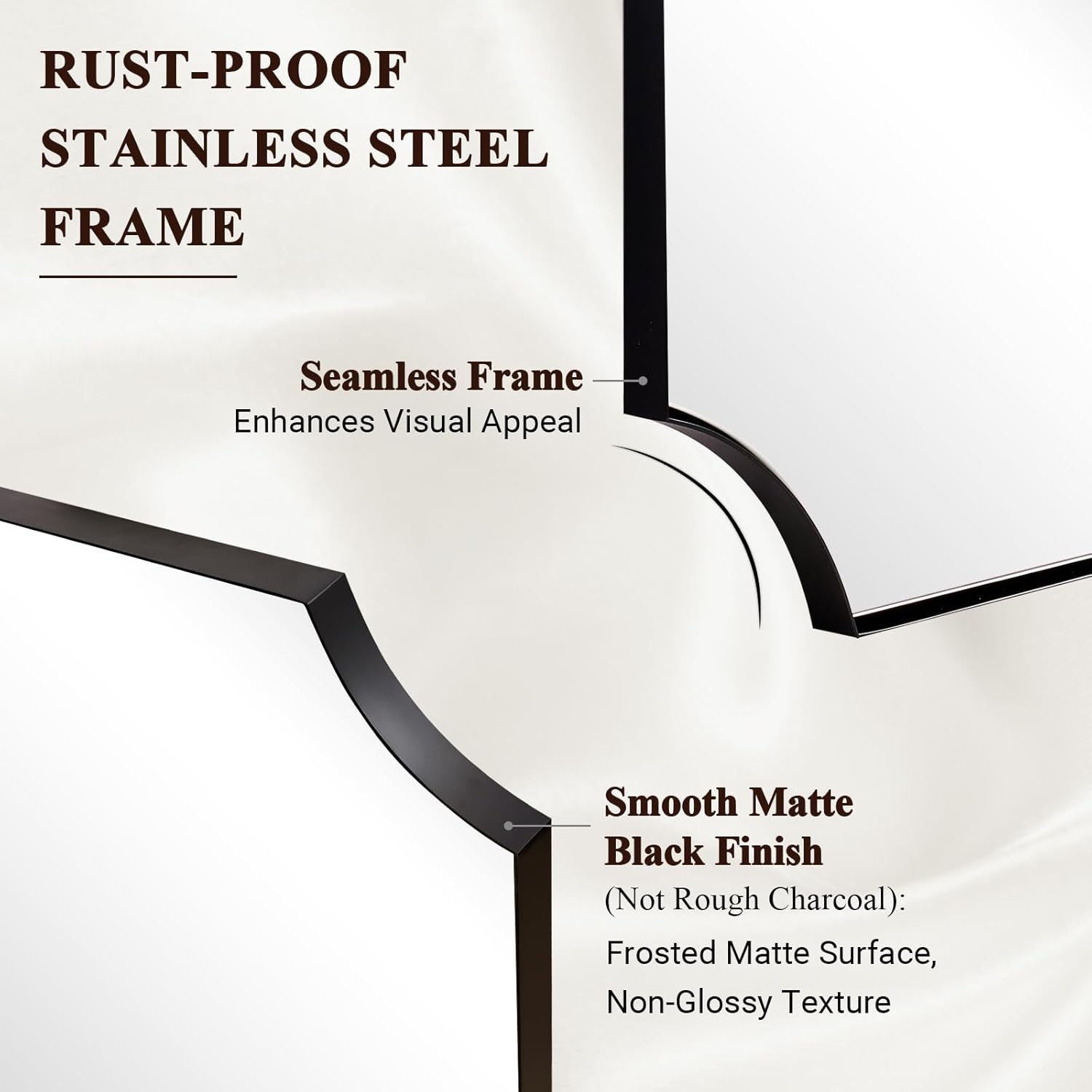 ANDY STAR 30"x36" Bathroom Vanity Mirror, Matte Black Framed Bathroom Mirror, Scalloped Mirror in Premium Stainless Steel Frame, Aesthetic Scalloped Corner Design, Hangs Vertically or Horizontally