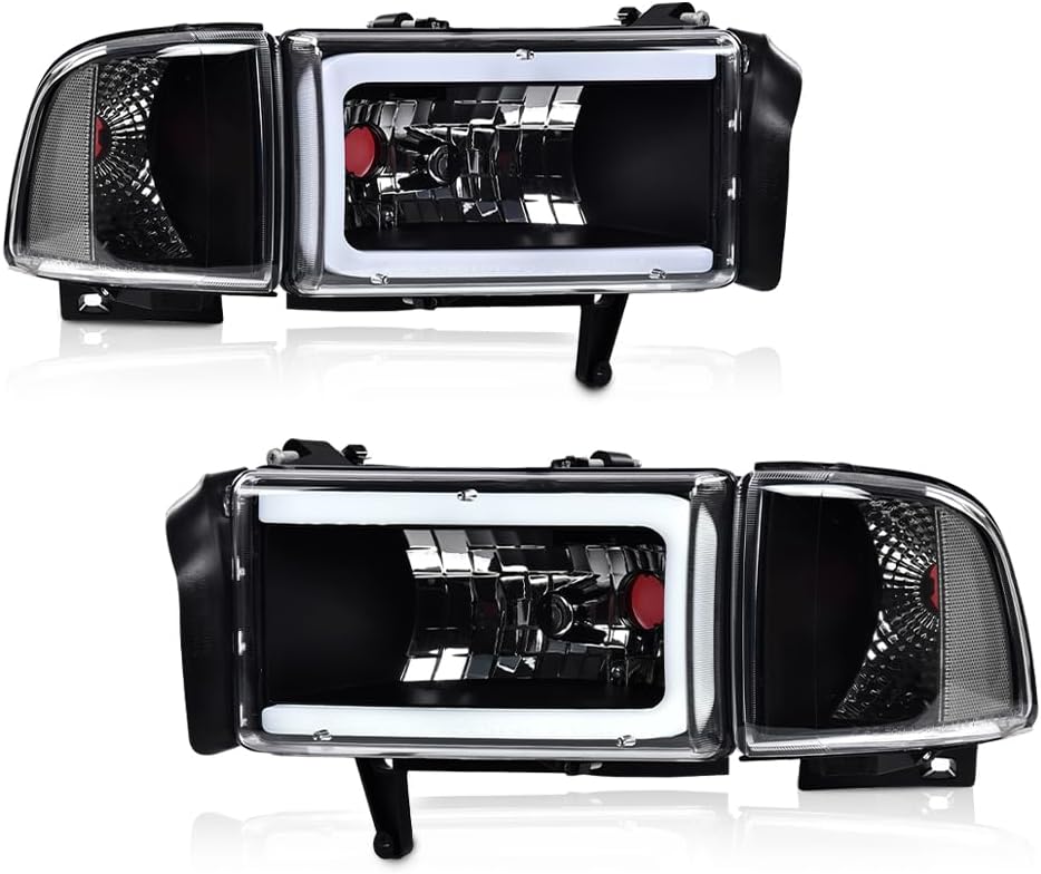 PIT66 Pair Headlight LED Light Strip w/o Bulbs Compatible with Dodge Ram 1500 1994-2001/Ram 2500 3500 1994-2002 (Not Fit Sport & Ram Van Model) Clear Lens Black Housing Clear Refelector
