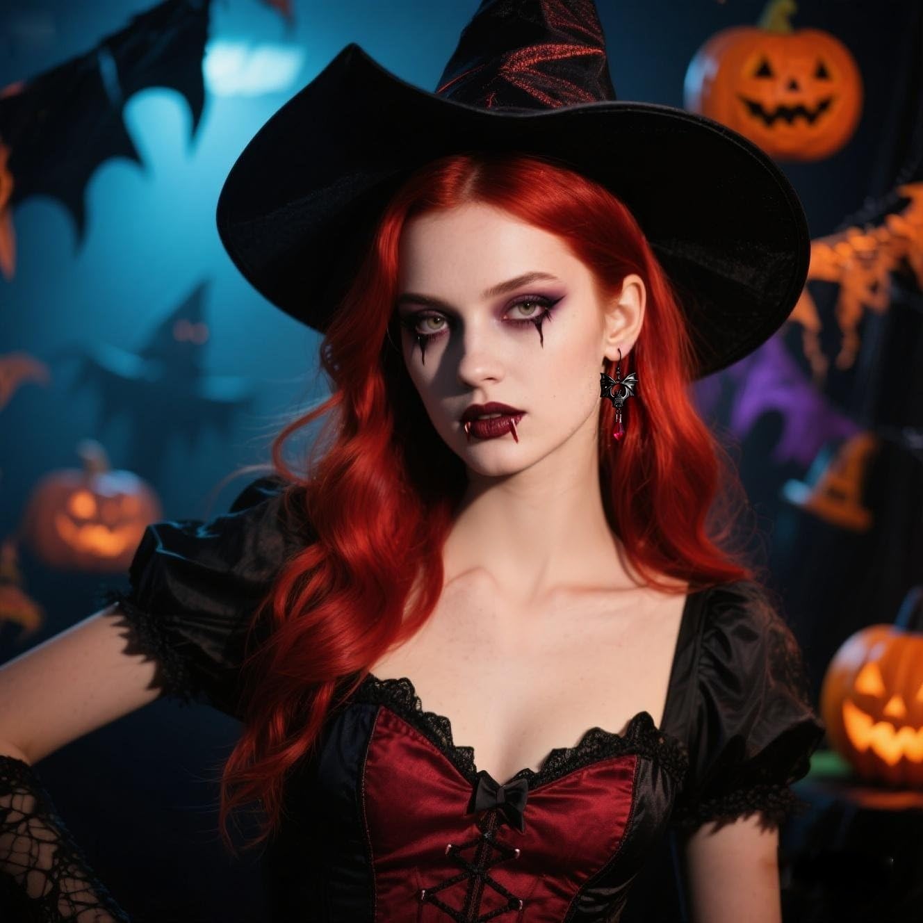 Gothic Vampire Bat Earrings for Women Dark Black Red Crystal Dangle Drop Vampire Earrings for Cosplay Party Punk Punk Style Halloween Jewelry Goth Costume Accessories - Image 4