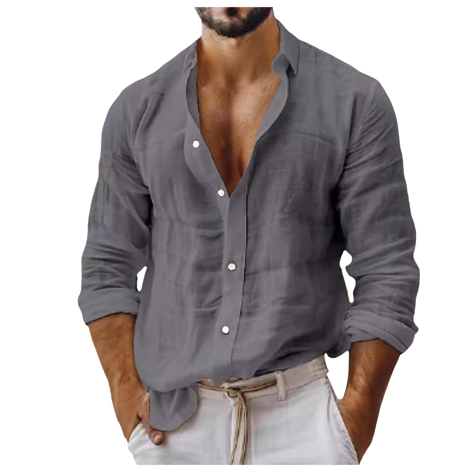 Genérico Camisas Hombre Tallas Grandes Camisa Hombre Verano Manga Larga Clásico Camisa Retro Manga Larga de Color Sólido Hombres Camisas Hombre Manga Larga Regular Fit Camisas Informales Hombre
