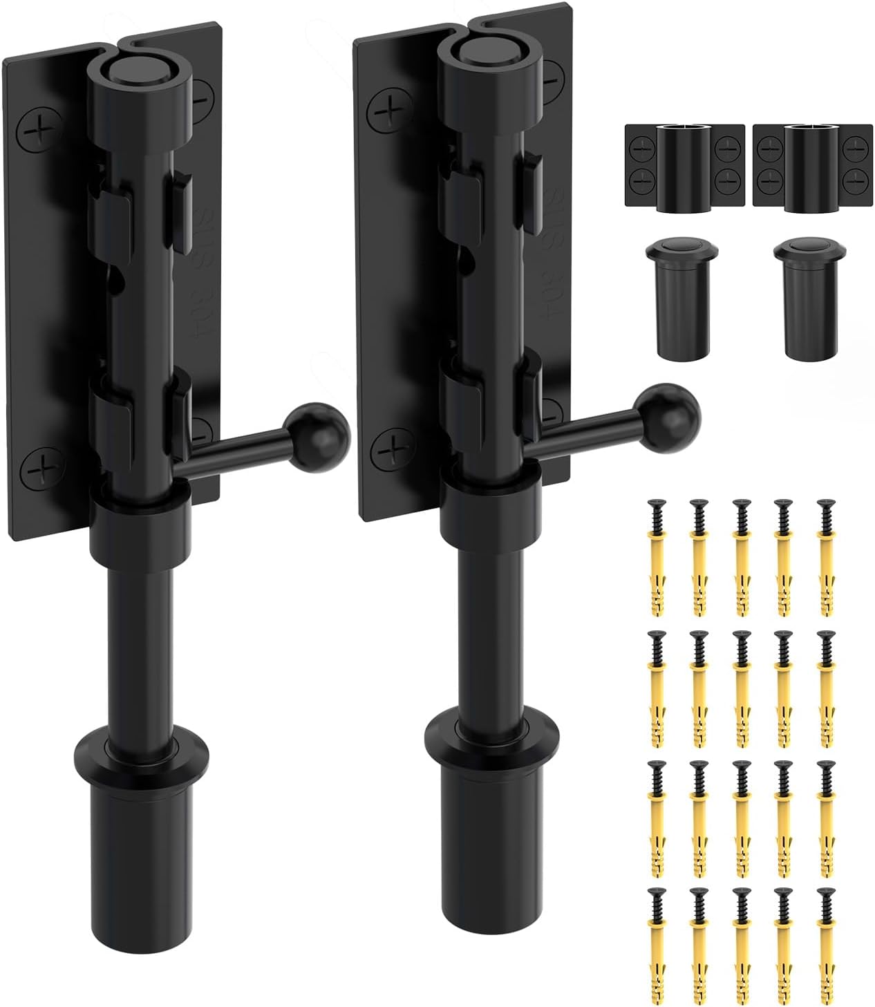 Barrel Bolt Latch, 6" Shed Door Latch, Heavy Duty Slide Bolt Gate Latches, SUS304 Stainless Steel Slide Lock for Door, Wooden Fence, Courtyard, Backyard, Outdoor (Black - 2pcs)