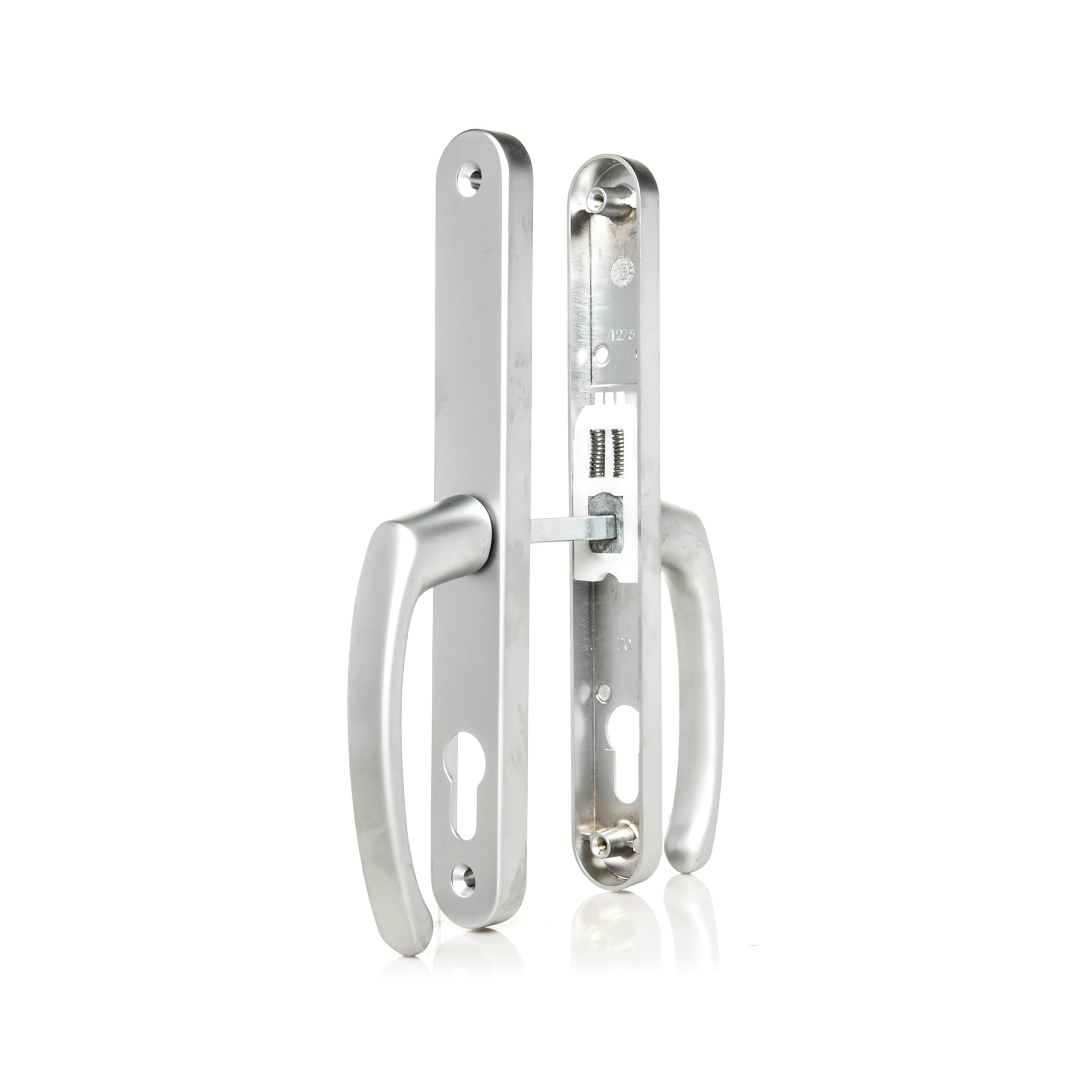 TSS 70mm PZ UPVC Door Handles Set Suits Cego Locks - Lever/Lever - 70mm PZ (Centres) - 215mm Screw to Screw - Backplate 245mm X 32mm - UPVC Door Handle - Replacement PVC Door Handle (Silver)