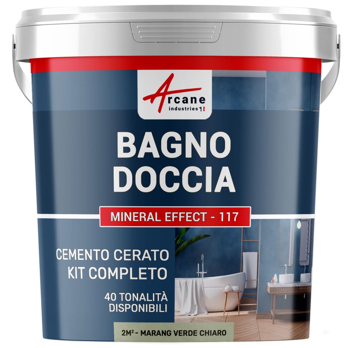 Cemento Cerato Bagno e Doccia 2 m² (in 2 strati) Verde Chiaro Marang | Kit Completo Impermeabile per Pavimenti e Pareti Doccia, Superficie Liscia senza Fughe, 40 Colori - Arcane Industries