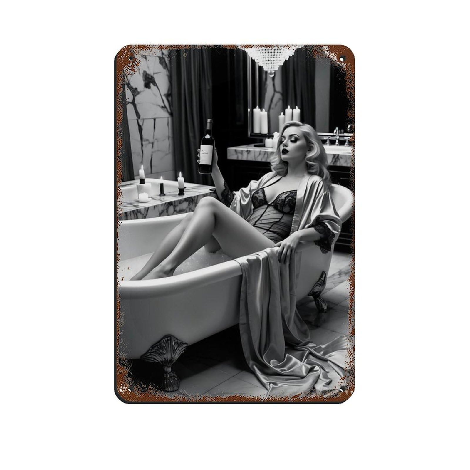 Luxurious Bathroom Glamorous Woman in Bath Tin Sign Vintage Metal Pub Club Cafe Bar Home Wall Art Decoration Poster Retro 8x12inch(20x30cm)