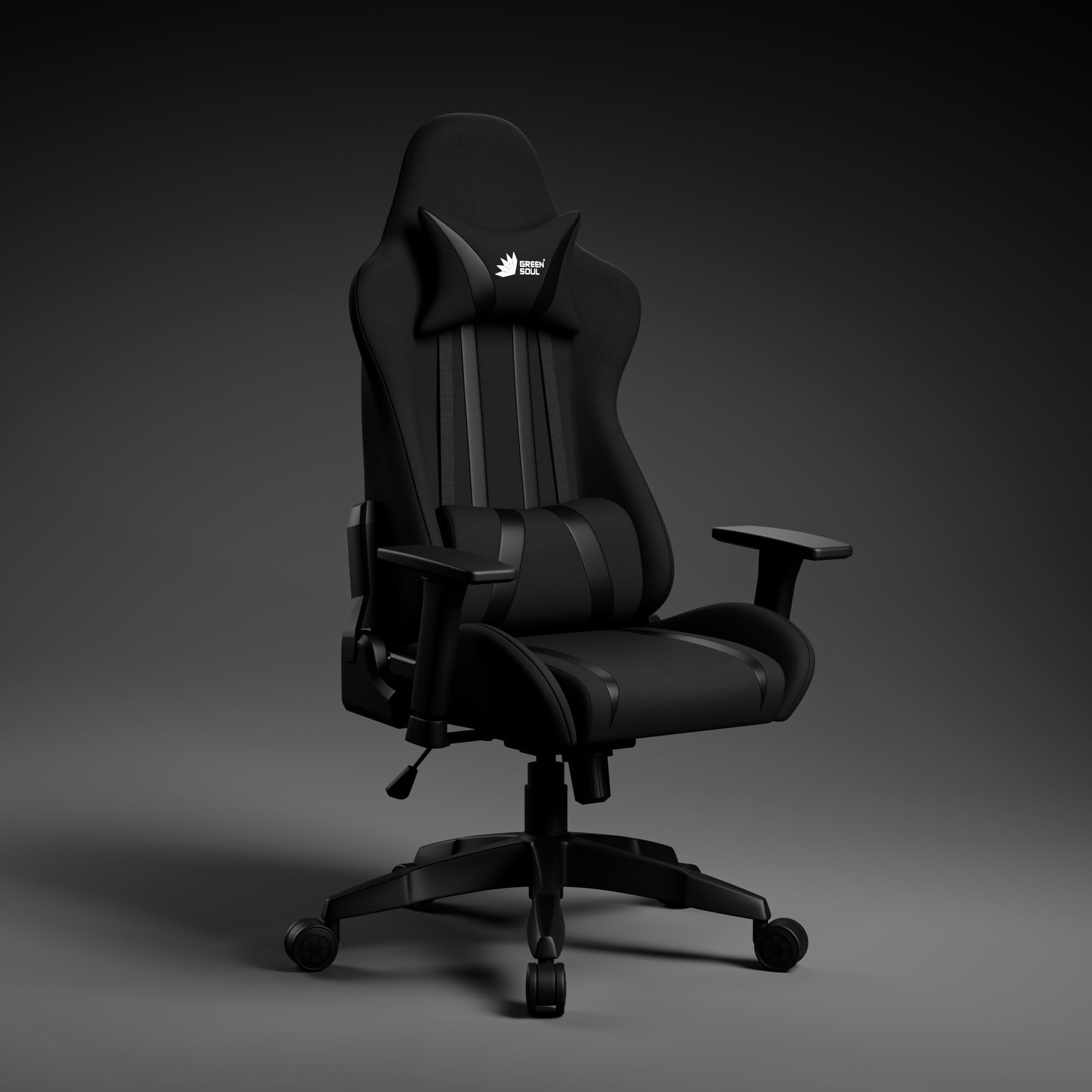 Green Soul Beast Racing Edition Ergonomic Gaming Chair with Premium Fabric & PU Leather, Adjustable Neck & Lumbar Pillow, 3D Adjustable Armrests & Strong Nylon Base (Full Black) Installation Provided