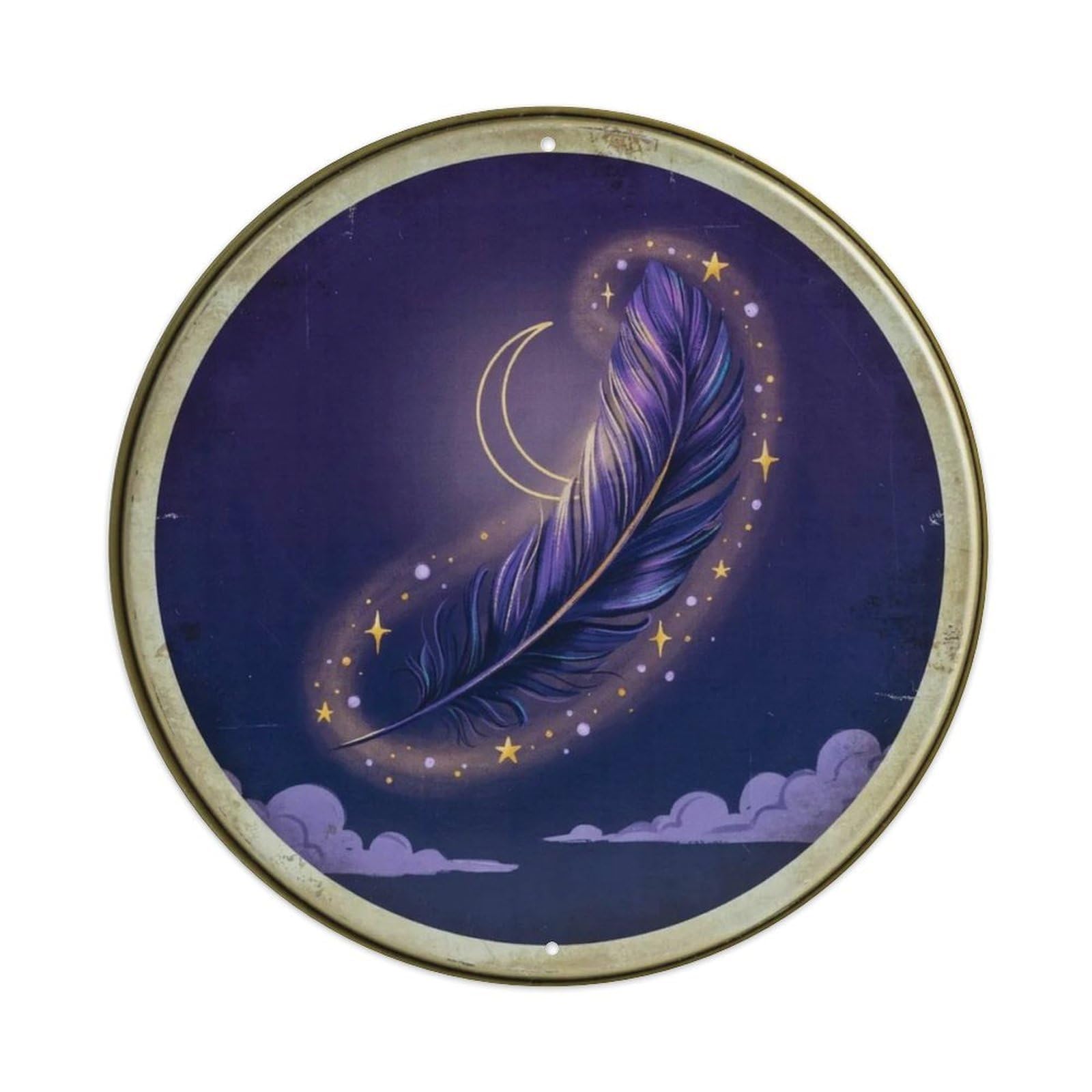Iridescent Magic Feather Dreamy Round Metal Tin Sign Plaque