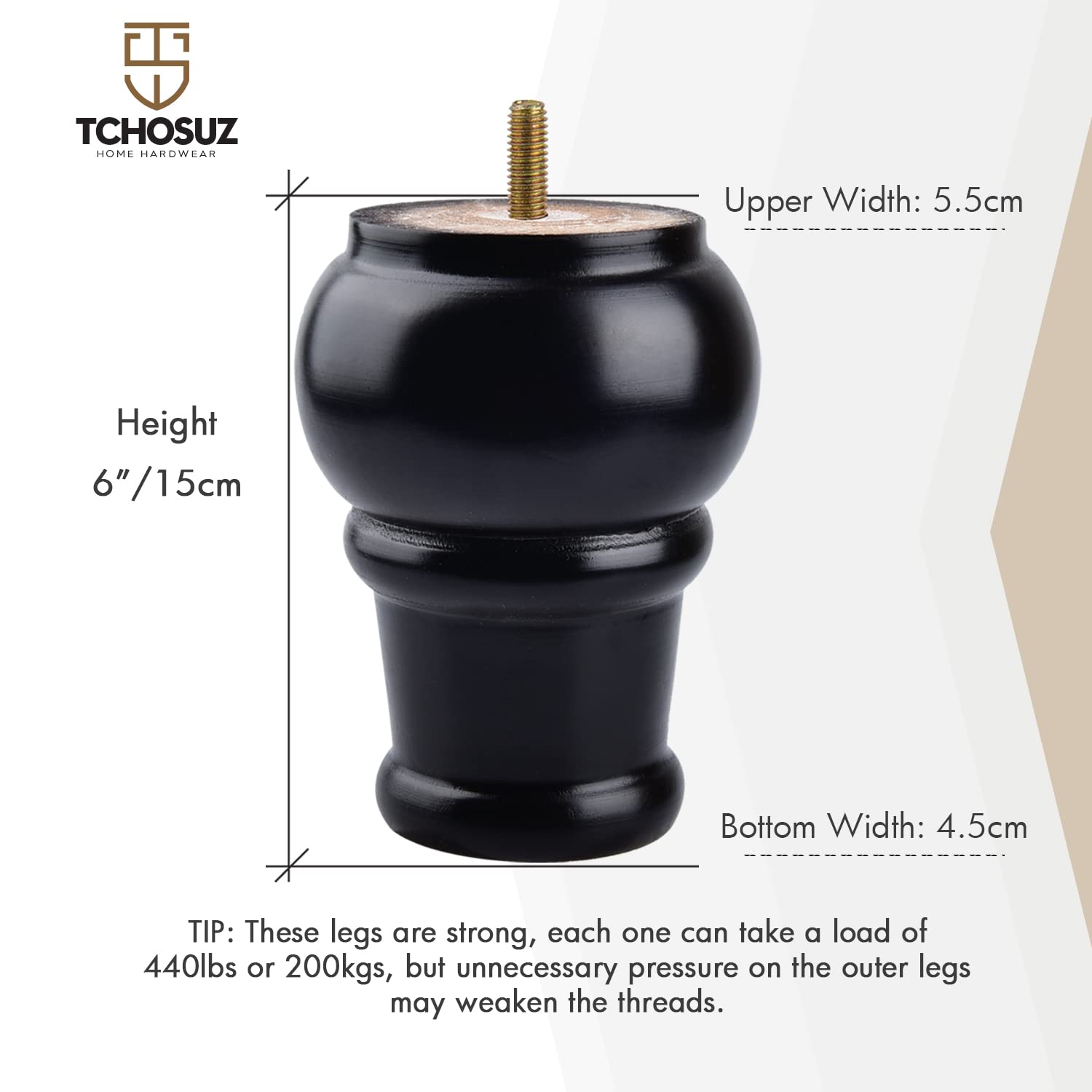 TCHOSUZ 4 inch / 10cm Wooden Furniture Legs - Image 3