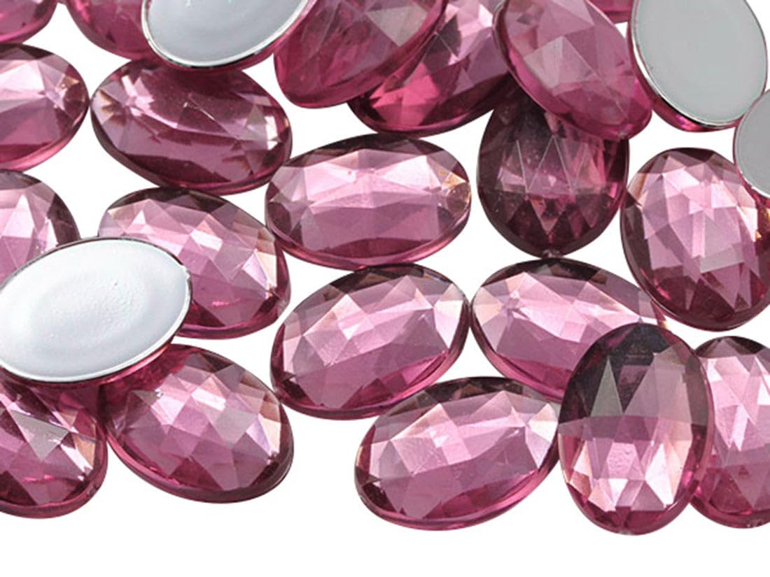 Allstarco Pink Rose H112 25X18mm 1" Large Flat Back Oval Acrylic Rhinestones Cosplay Gems Plastic Jewels Embelishments Diy Crafts - 20 Pieces