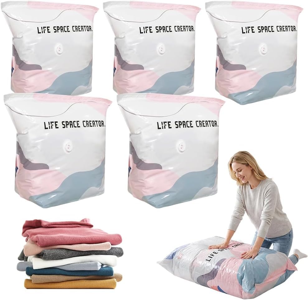 2027 New No Pump Vacuum Storage Bags, No Pump Large Vacuum Storage Compression Bags, Thic…