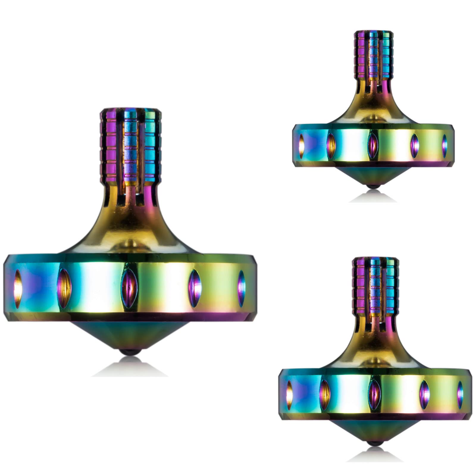 CHEETOP Precision Metal Spinning Top, Long Lasting Spin Time and Perfect Balance, Skilled Adult Easily Exceed 10 Mins, Portable Stainless Steel EDC Office Desktop Game Toys (3PCS L+M+S, Iridescent)