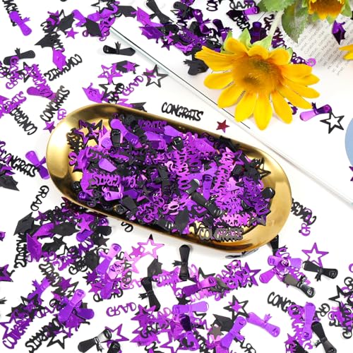 Image of Purple and Black Graduation Confetti 2026, 1000 Pcs Congrats Grad Confetti Class of 2026 Party Table Centerpiece for Graduation Party Decorations