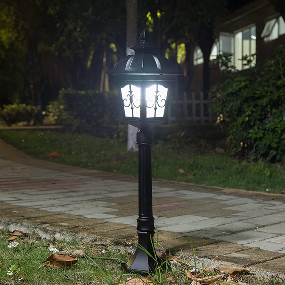 Mengjay Réverbère classique,Lampadaire extérieur sur pied en noir dans un style campagnard maison de campagne 1 x E27 idéal pour jardin et terrasse,luminaire d’extérieur (A)