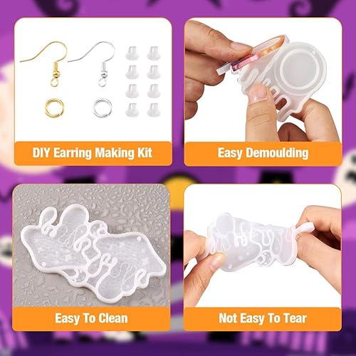 Miniatura 4 de Mega Pet 10 moldes para colgantes de Halloween, con tema de gotas de sangre, moldes de silicona para calavera, corazón, luna, moldes de resina