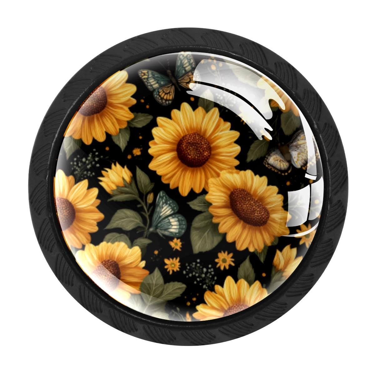 HEOEH 4 PCS Cabinet Knobs, Sunflower Butterfly Drawer Knobs Dresser Handles