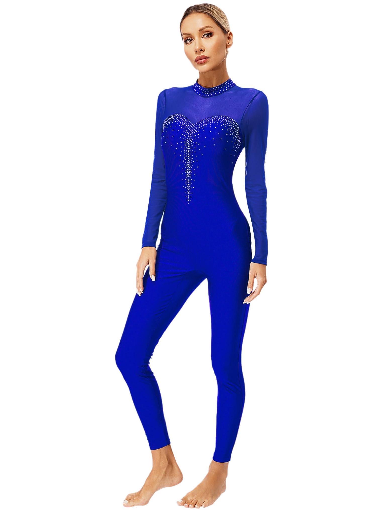 Renvena Combinaison De Danse Corps Entier à Manches Longues Pour Filles Enfants Avec Strass Blanc 12