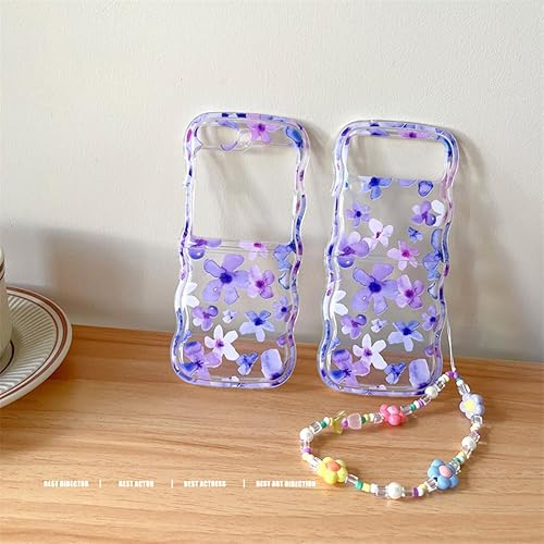 Miniatura 8 de Funda para Samsung Galaxy Z Flip 4 con diseño de flores y margaritas, funda Kawaii para Galaxy Z Flip 4, bonita correa de cuentas florales, bonita