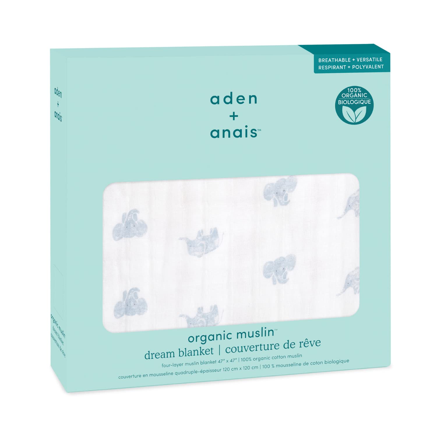 aden + anais Manta Dream Baby - Paquete de 1 | Ropa de Cama Grande y Transpirable de Muselina 100% algodón | Mantas para Cuna para recién Nacidos y niños y niñas Animal Kingdom