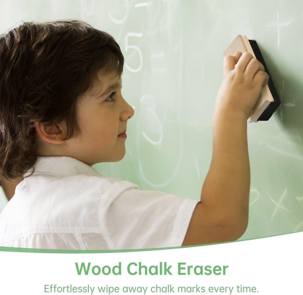 Wool Felt Chalkboard Erasers, Set of 12 Wooden Dusters, Dust-Free for School, Office, and Home Use