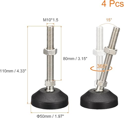 Miniatura 2 de uxcell Niveladores de muebles, 4 pies de nivelación universales de nailon M10x80x50mm, patas de mesa giratorias ajustables para muebles, máquinas de