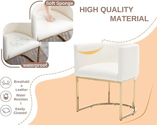 Miniatura 3 de Modernas sillas de comedor tapizadas de cuero con brazos, juego de 2, sillas tipo cubo de 18.5 pulgadas de ancho para comedor y sala de estar, marco