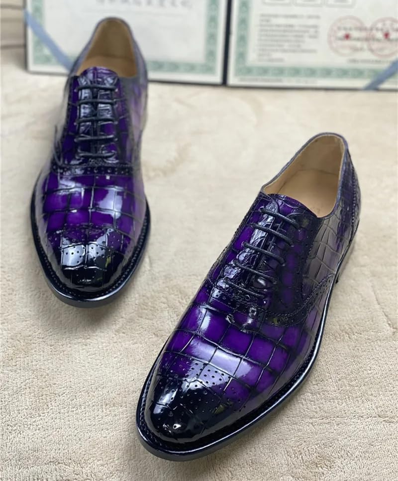 Authentic Crocodile Belly Skin Purple Color Men's Brogue Shoes Genuine Alligator Leather Handmade Male Lace-up Party Dress Shoes image 5