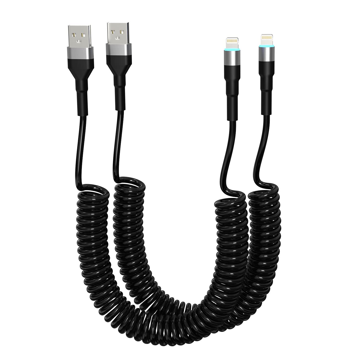 Coiled iPhone Charging Cable 2Pack, Apple Carplay & MFi Certified