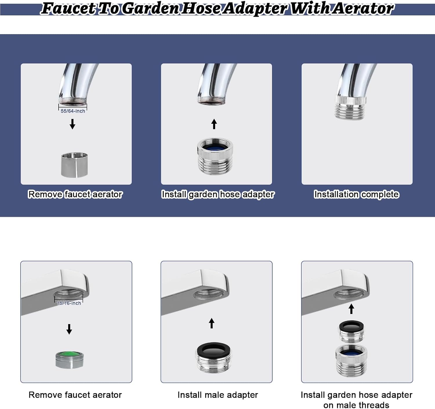 Faucet Adapter with Aerator,Faucet To Garden Hose Adapter,Brass Adapter Kit With Aerator,Sink Faucet To Garden Hose For Bathroom and Kitchen,3/4" Ght Thread Chrome