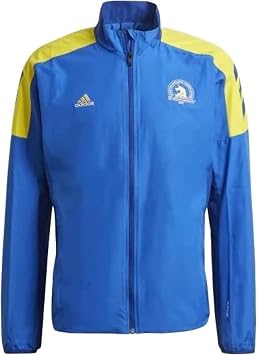 Adidas Mens Boston Marathon 125th Celebration Windbreaker Jacket, Blue/Yellow
