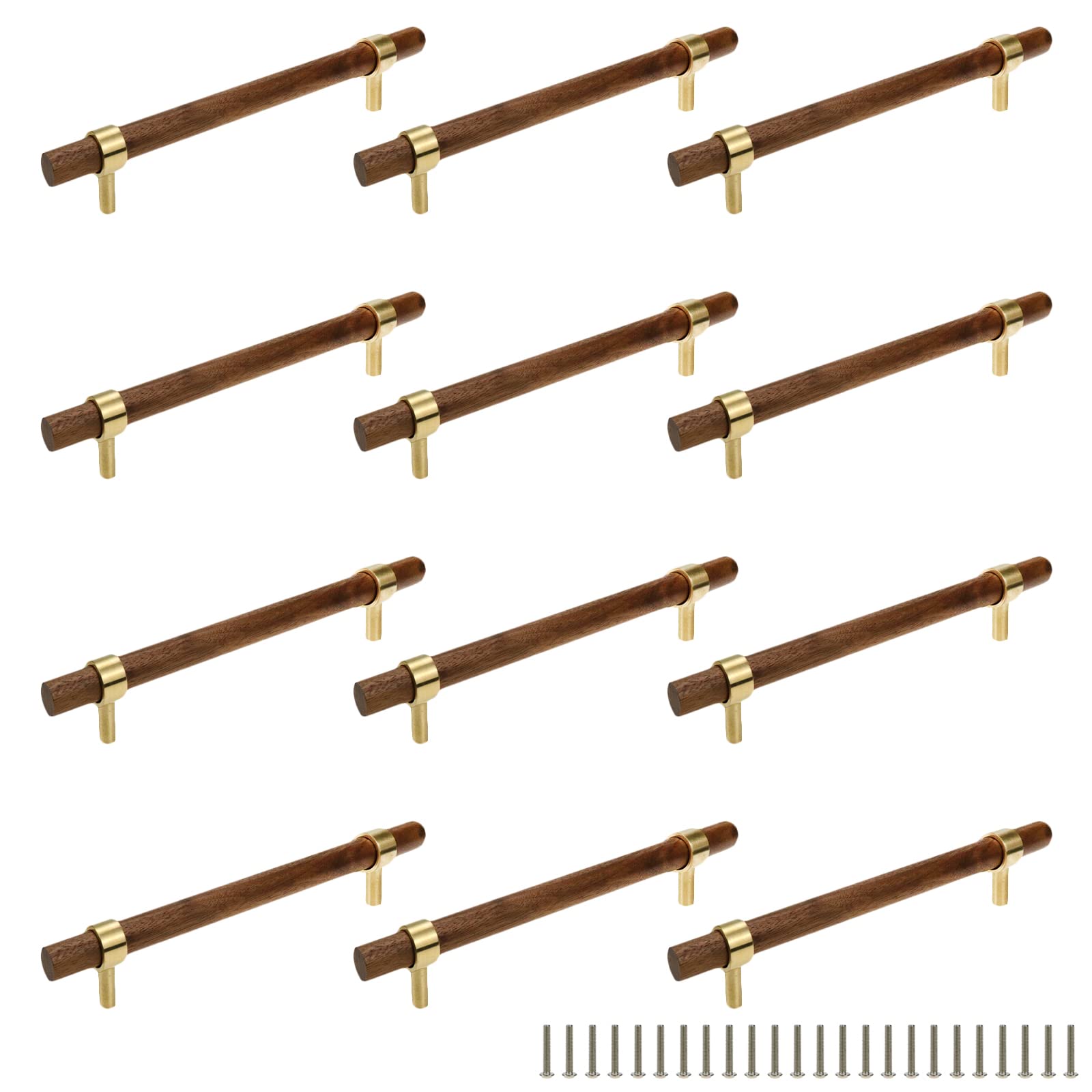 Drawer 8.66"/220mm Pulls Brass Walnut Kitchen Wardrobe Cabinet Hardware Pull Handle Adjustable Hole Distance with Screw, 12Pcs