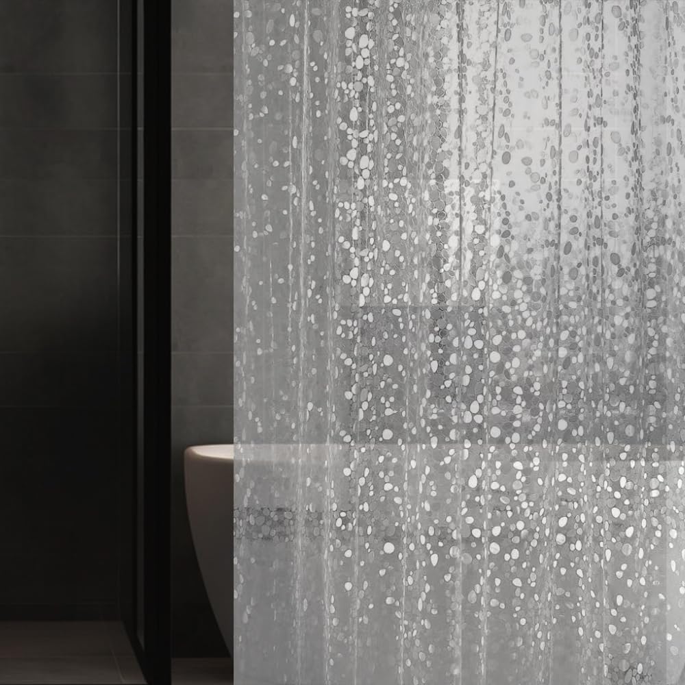 Hereisa Extra Long 3D Pebble Pattern Waterproof Shower Curtain Liner EVA Shower Curtain with 3 Bottom Magnets, Shower Liner for Shower Stall, Bathtubs