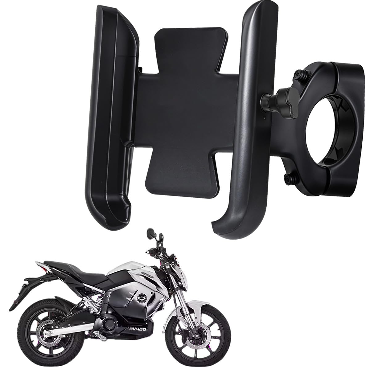 WHIPONE CNC Metal Bike Mobile Holder Compatible for Revolt RV 400, 360° Rotation Phone Mount Cradle for Bicycle & Motorcycle, Handlebar for All Smartphones, Anti-Slip, Full Grip (Black)-picture-11