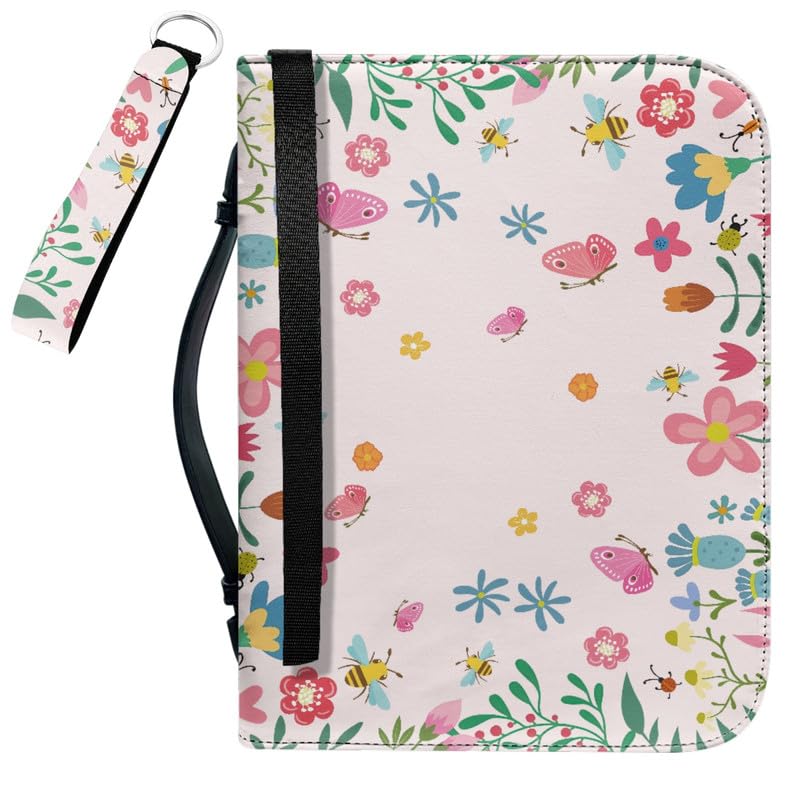 Garronmavis Boho Butterfly Bible Cover for Boy Men Bee Flowers Bible Carrying Bag, Floral Butterflies Bible Case with Keychain - M - Image 2