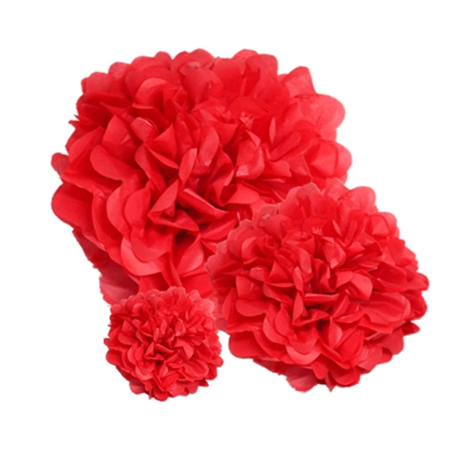 Premium [Pack of 10] Large Tissue Paper Pom Poms (Red 10") — image 1