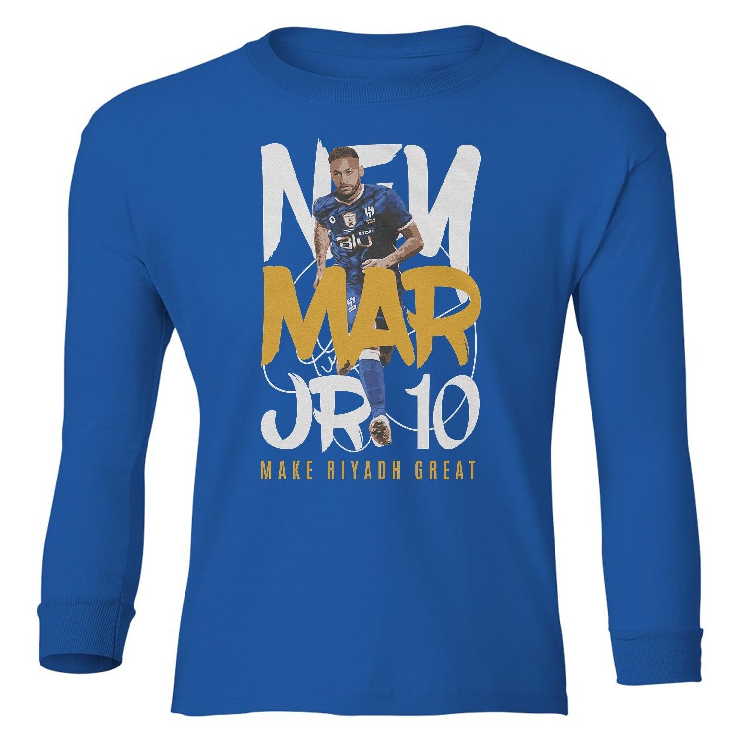 Neymar Jr. - Make Riyadh Great Soccer Star Youth Long Sleeve T-Shirt (Royal, Youth Large)