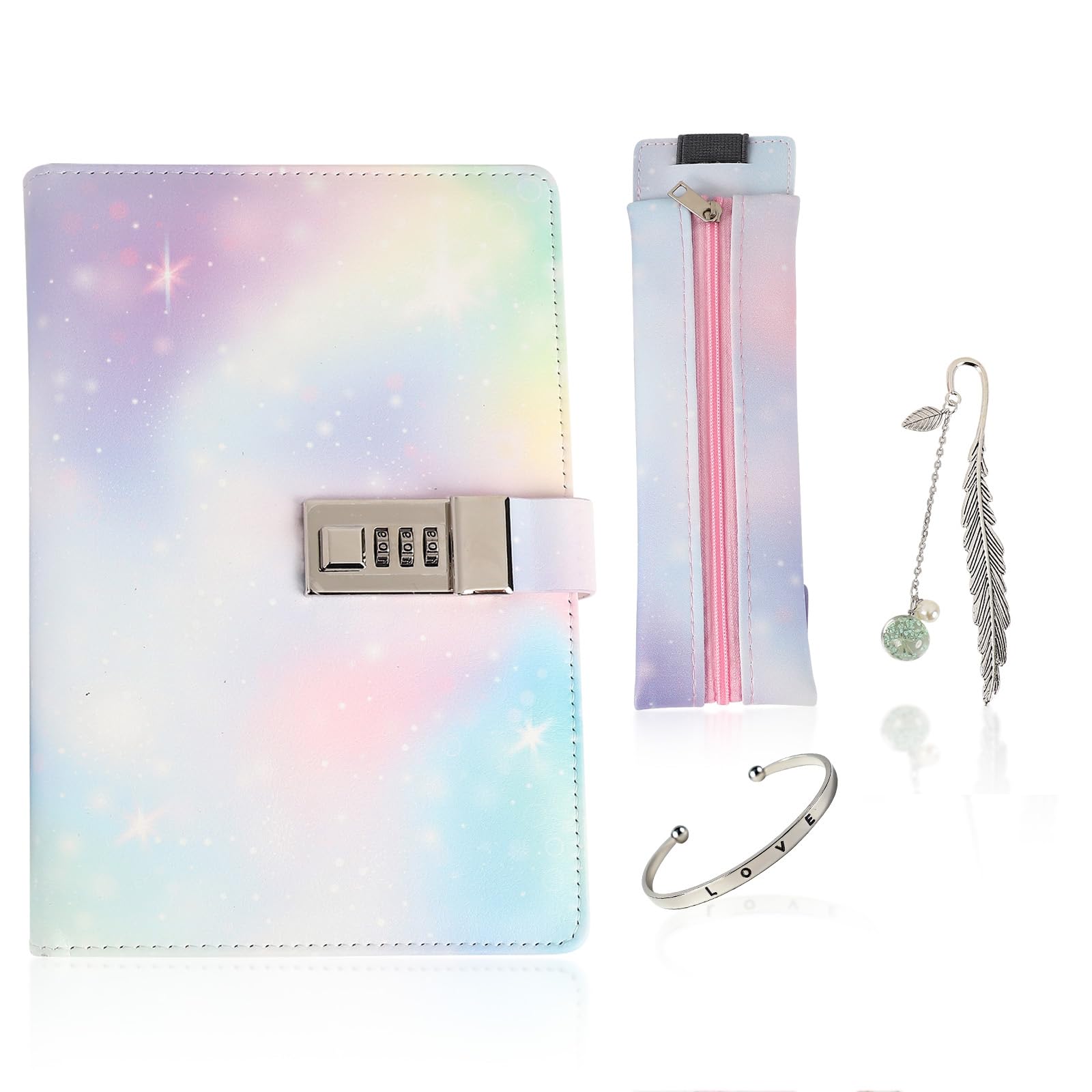 MHwan Secret Diary for Girls, Gifts Set for Girls 7 8 9 10 11 12 13 14 Year Old, Diary with Lock and Waterproof PU Leather Cover, Girl Stuff