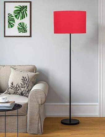 The Decoration Store Modern Black Floor Lamp with Red Shade 5-Foot Standing Lamp for Living Room, Home, Hotel or Office | Sleek 12-Inch Red Lamp Shade Stylish Metal Design for Any Corner (Pack of 1)
