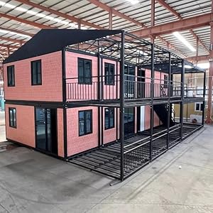 2-Story Luxury Expandable Container House 20ft Tiny Home Prefab Flat Movable Double-Layer Frame 2 3 4 5 Bedroom with Kitchen & Bathroom Villa Mobile Prefabricated Modular Home for Adults to Live in