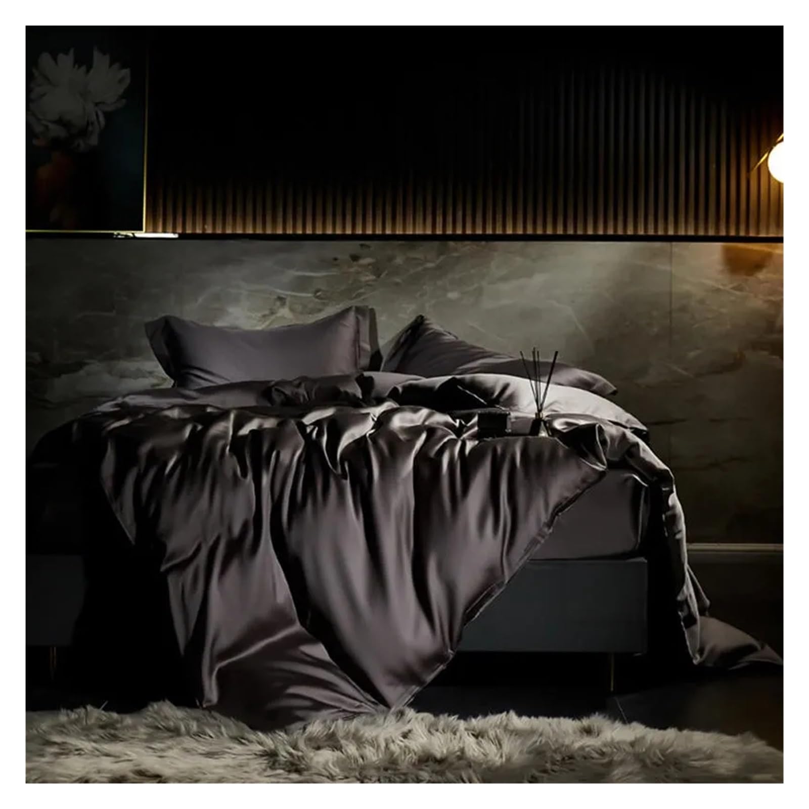 Sbcgfy A Blcak Silk Duvet Cover Set Bed Sheet Pillowcases Softest Cooling Smooth Bedding Set Double Queen King Family,Cotton Duvet, Zq-11042,-Queen Size 1.8M Bed 4Pcs