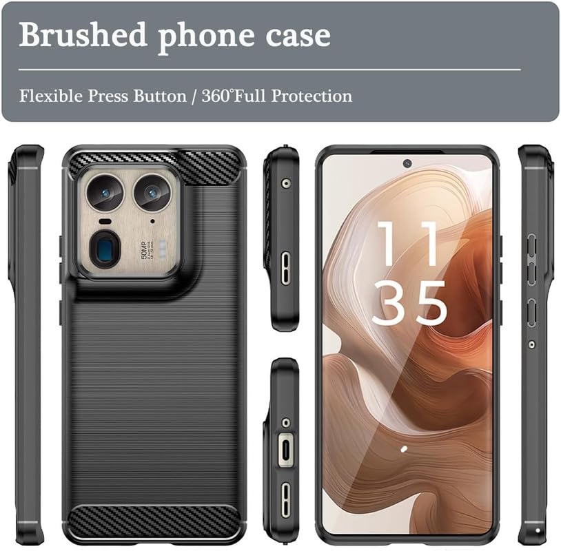Image of NPRC Hybrid Ultra Slim Protective Case TPU Non-Slip Carbon Fiber Texture Shockproof Case Cover for Moto Edge 50 Ultra - Black