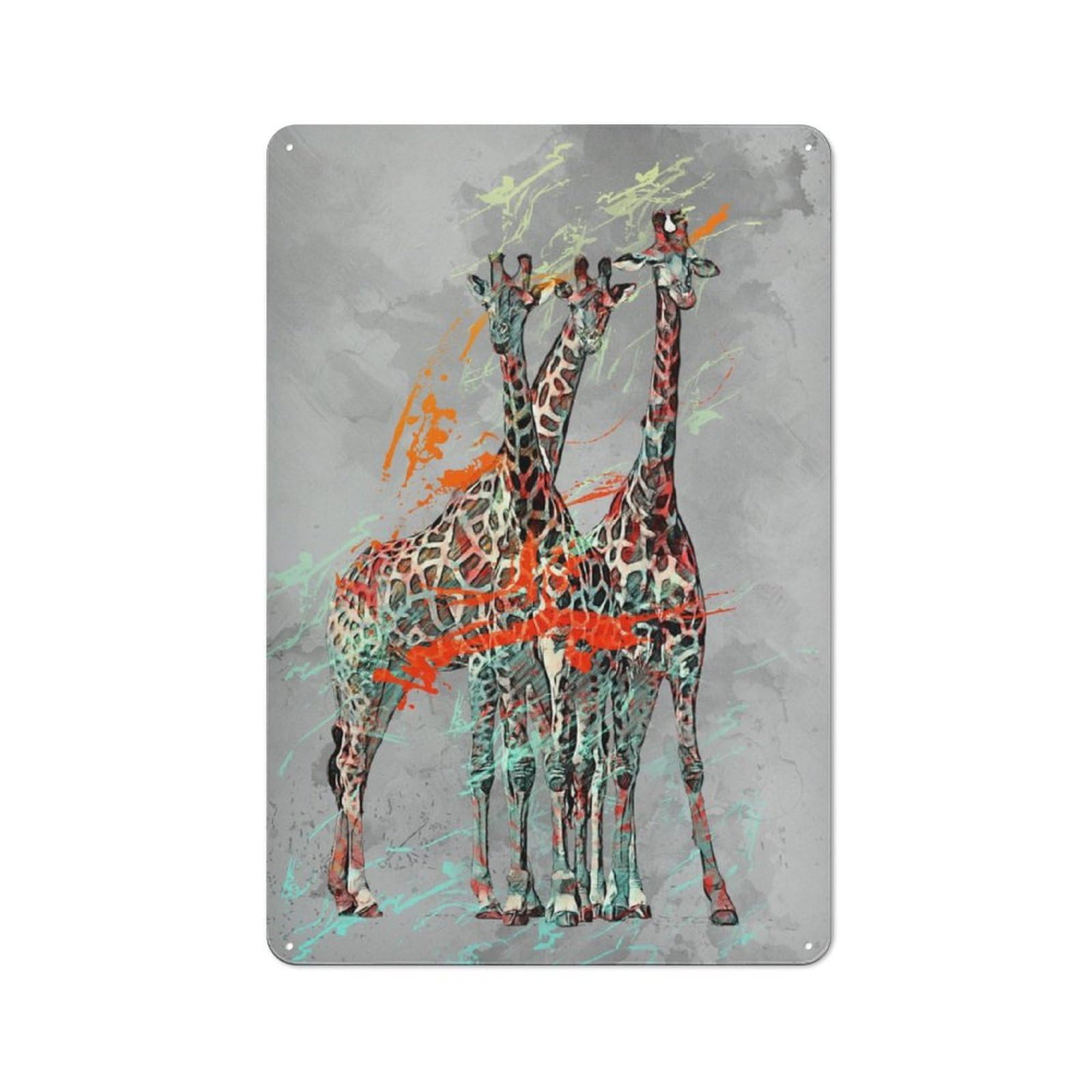 Junmoney Giraffe Colored And Blackv Rustic Metal Plaque 30X20cm For Guest Room Or Hallway, For Home Interiors, Feature Walls And Decorative Displays