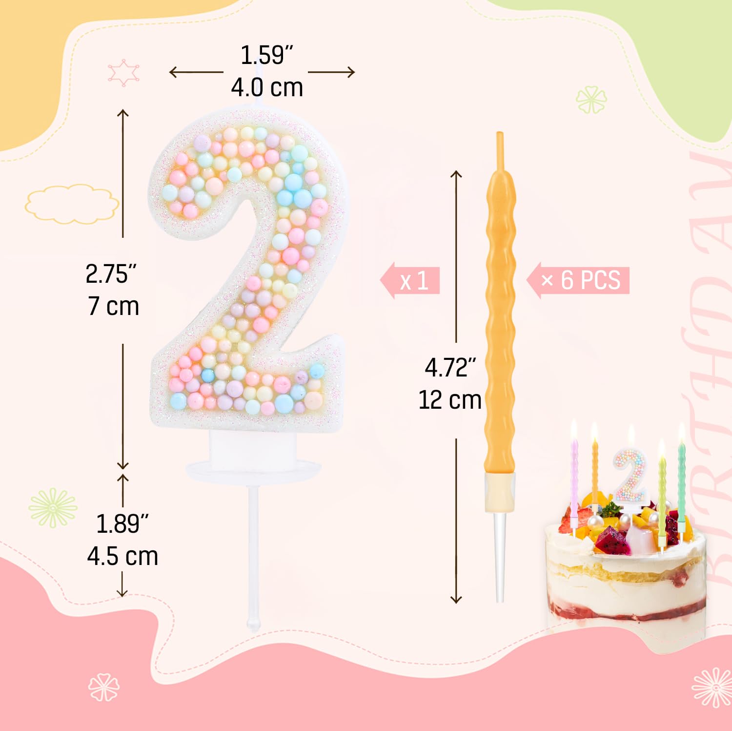 Hongplus Candela rosa Macaron numero 8, 8 candele di compleanno, candele di buon compleanno rosa macaron per torta, decorazioni per torte per ragazze