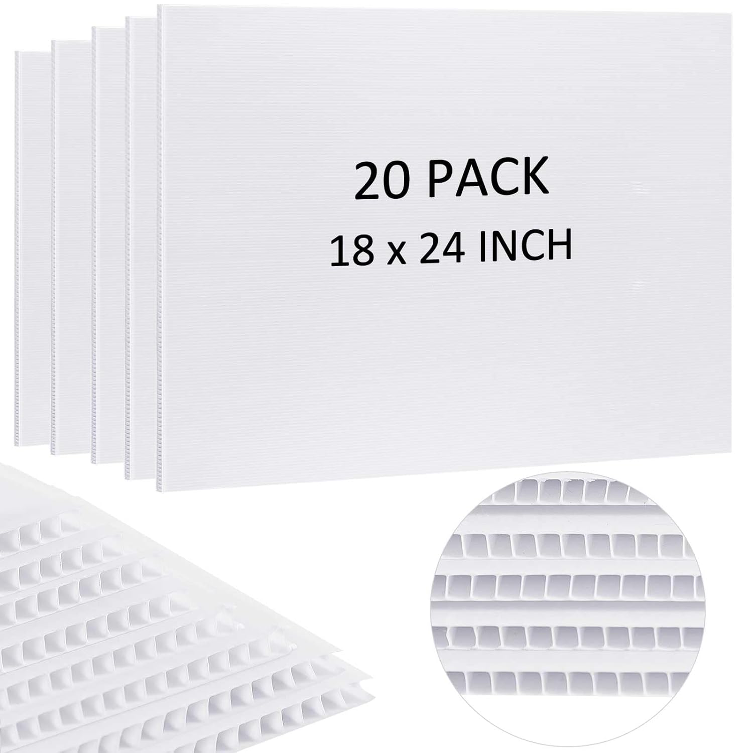 Patelai 20 Pcs 18 x 24 Inches Corrugated Plastic Sheet Corrugated Poster Board 4mm Thick Waterproof Blank Board Sheets Plastic Yard Sign for Garage and Estate Sale, Indoor and Outdoor Use(White)