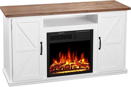 Miniatura 9 de R.W.FLAME Soporte de TV con chimenea para TV de 50 pulgadas, moderno centro de entretenimiento con chimenea eléctrica de 20 pulgadas, consola de TV