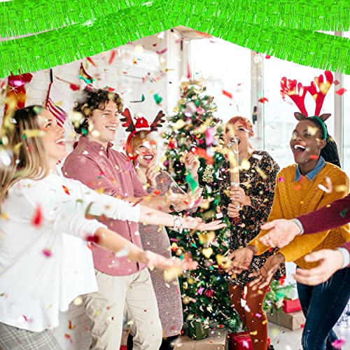 Image of 6 Pack 10 Feet Foil Fringe Garland Metallic Tinsel Streamers Banner Wall Hanging Backdrop Banner for Parade Floats Mardi Gras Party Decorations(Green)