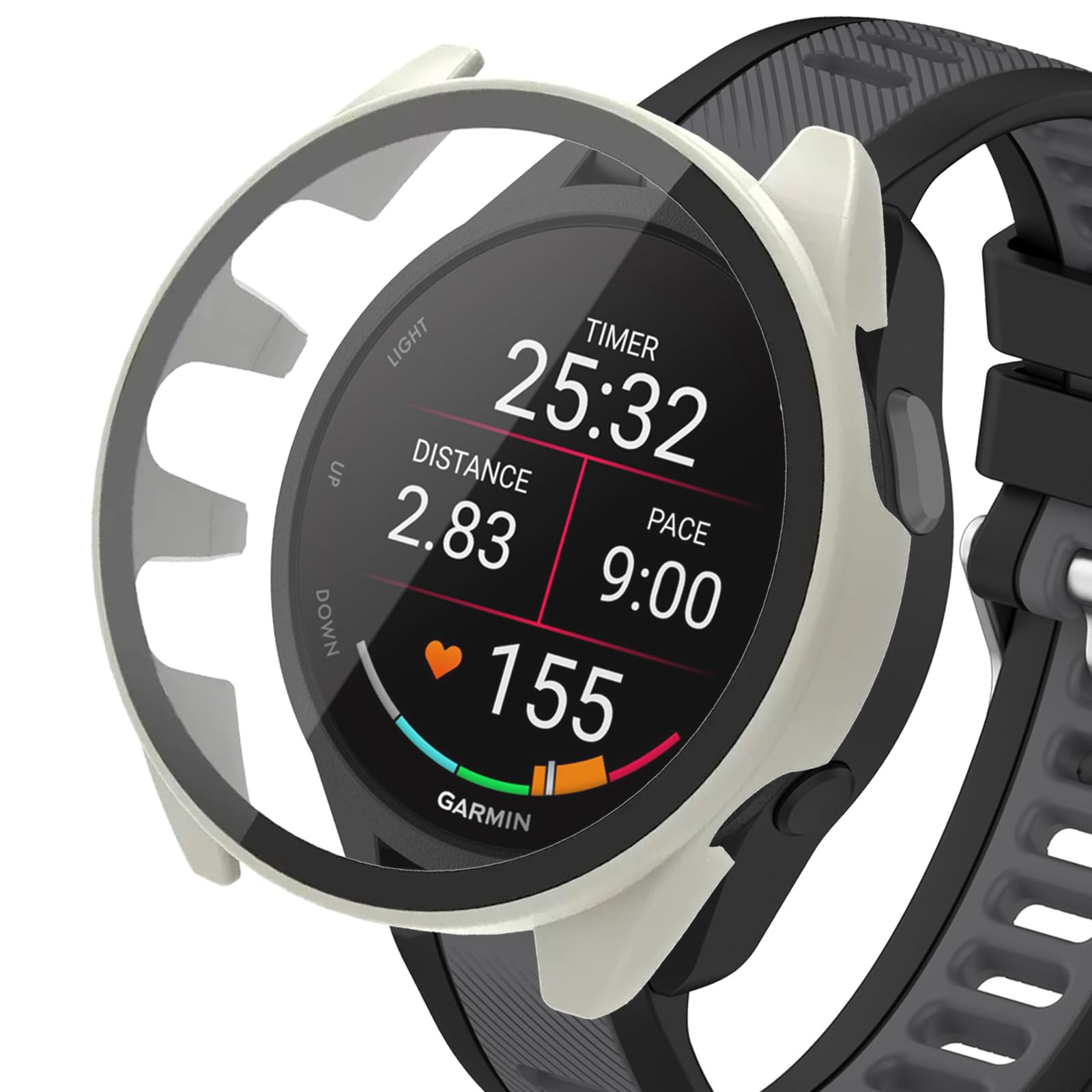 KANOYO Screen Protector Case Compatible with Garmin Forerunner 165/165 Music, Ultra-Thin Hard PC and Scratch Resistant Tempered Glass Case Cover for Forerunner 165/165 Music Case - White