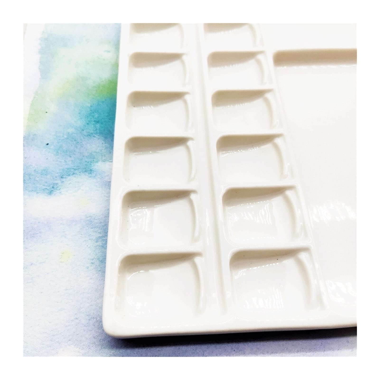 Paleta de Pintura de Artista de cerámica, Bandeja de Mezcla de cerámica de Pintura Gouache de Acuarela, Rectangular